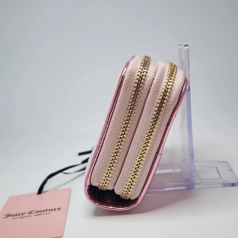 Juicy Couture Pink Velour Zip Wallet Rhinestone Logo Small Purse NWT Y2K Glam